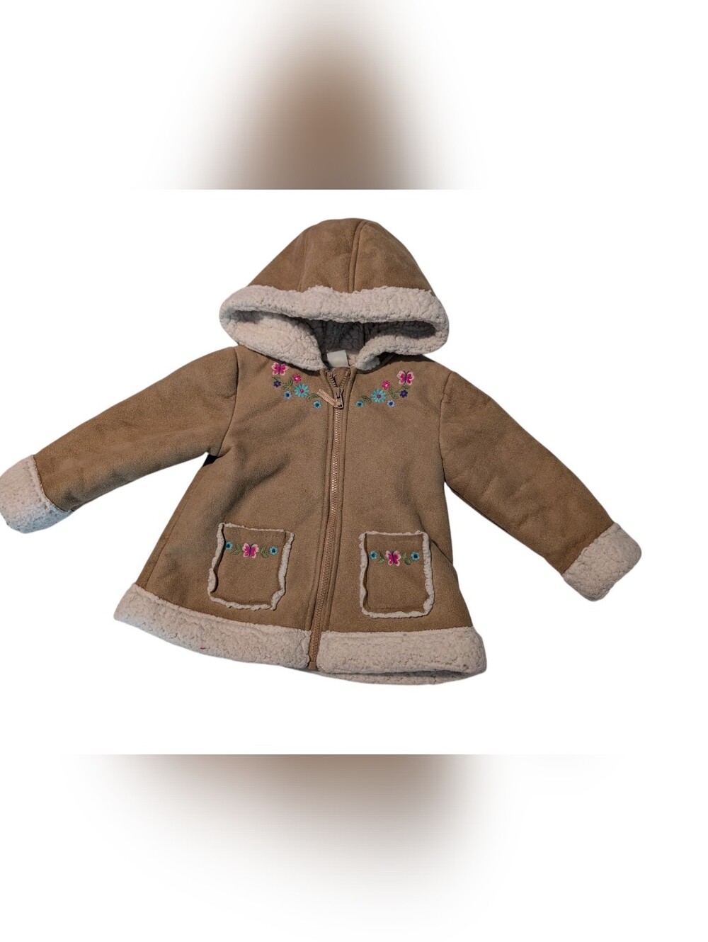 Little Me infant GirlsHood Floral embroidery Coat/Jacket Faux Suede/Sherpa